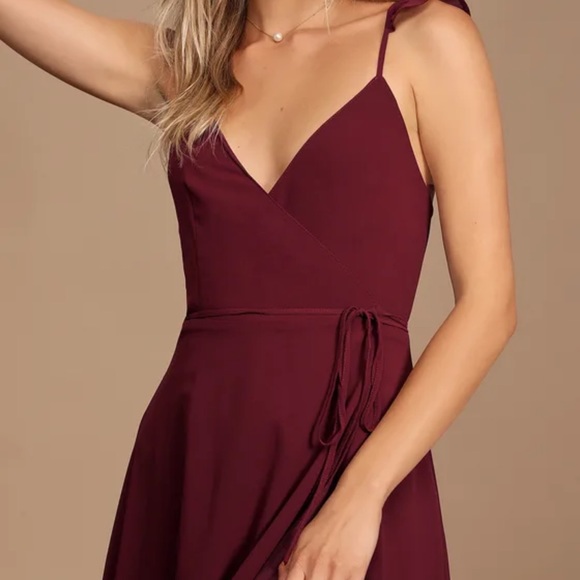 Burgundy High-Low Wrap Dress - Picture 4 of 6